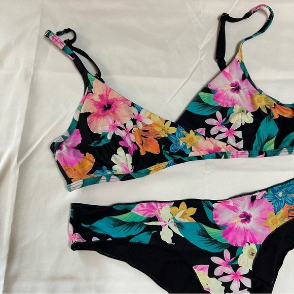 Floral Black Bikini Top and Bottom Size S - Picture 3 of 10